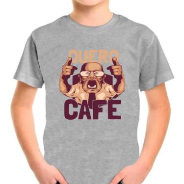 Imagem de Camiseta Quero Café Coffee Humor Cinza Infantil01 - Design Camisetas