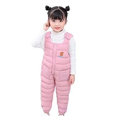 Imagem de Macacão infantil para meninos e meninas fofo de desenho animado de algodão com forro grosso para neve calças de esqui macacão roupas (rosa, 3-4 anos)