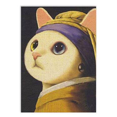 Imagem de Placa Decorativa Gatos Moça Com Brinco De Pérola Tumblr