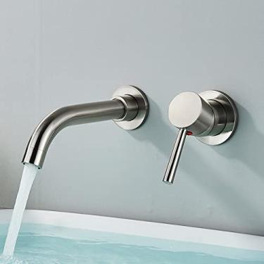 Imagem de Torneira de lavatório de ouro escovado, torneira de parede embutida, rotação de 360º, manípulo único, torneira misturadora para banho de água quente e fria, níquel escovado