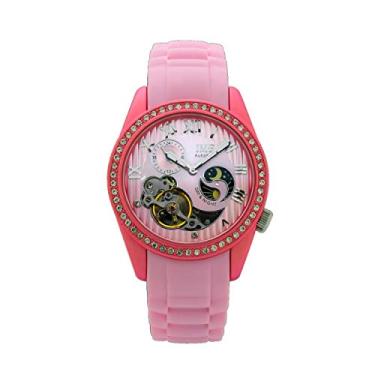 Imagem de IME Relógio de pulso automático de moda feminina com caixa de liga, fase do sol e da lua e exibição de 24 horas, mostra de pedra tcheca na capa, rosa, Charmoso, elegante