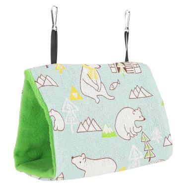 Imagem de Cama suspensa para pássaros, padrão de urso, quente, lavável, confortável, forma triangular, suprimentos para animais de estimação para gaiola de pássaros (M, urso + fundo verde)