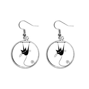 Imagem de Brinco Climb Rail preto gato Halloween orelha de animal pendente prata joia feminina