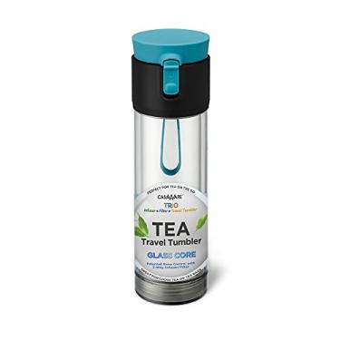 Imagem de Coador de viagem transparente para chá trio CasaWare, 340 g, parede dupla, exterior resistente a impactos tritã, resistente ao calor, núcleo de vidro borossilicato à prova de vazamento, Clear Blue