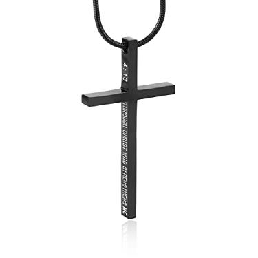 Imagem de HZMAN Colar de aço inoxidável Filipenses 4:13 pingente cruz STRENGTH versículo bíblico, Large, Aço inoxidável, Sem Pedra Preciosa