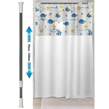Imagem de Kit Varão + Cortina Box Banheiro - Varao Extensivel 70 ate 120cm Metal e Cortina de Box Vinil Peixes com Visor - PANAMI