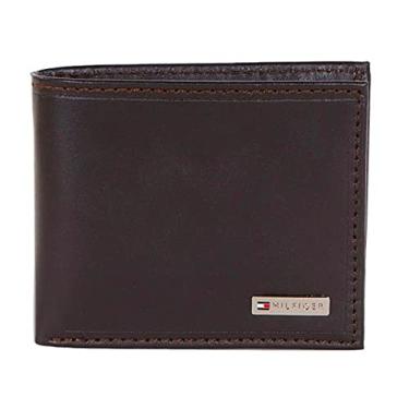 Imagem de Carteira masculina Tommy Hilfiger de couro Fordham com dobra dupla e bolso para moedas, Marrom, One Size