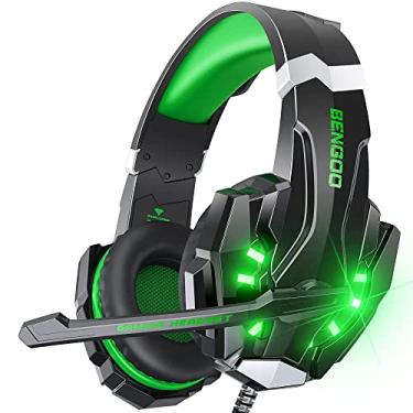 Imagem de BENGOO Fone de ouvido estéreo para jogos G9000 para controle de PS4 PC, Xbox One PS5, com cancelamento de ruído com microfone, luz LED, surround de graves, protetores auriculares de memória macia para