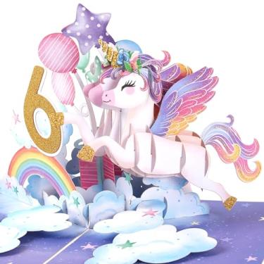 Imagem de Liif Cartão de aniversário de unicórnio feliz 6, cartão de aniversário pop-up 3D para crianças de 6 anos para crianças, menina, com mensagem e envelope, tamanho 18 x 12,7 cm