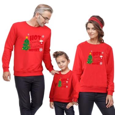 Imagem de ONKOUKOU Moletom de Natal Mon and Me - Hot Movies, pulôver feminino, blusa de gola redonda combinando, Masculino - vermelho, GG