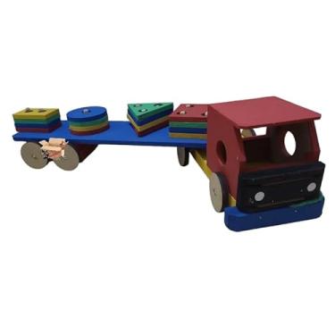 Imagem de Brinquedo Pedagógico Educativo Em Madeira Carreta Prancha De Seleção