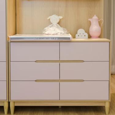 Imagem de Cômoda infantil 6 gavetas - Tomi Carvalho com Rosa - Quater