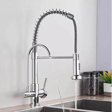 Imagem de Moderno cromo torneira da cozinha rotatble filtro dispositivo de água pura misturador de água quente e fria primavera cozinha deck instalação, cromo b