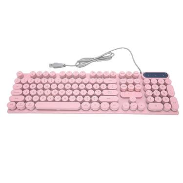 Imagem de TOPINCN Teclado de computador, teclado para jogos ergonômico, retroiluminado, 104 teclas, teclas redondas, pés forráveis para mesa (rosa)