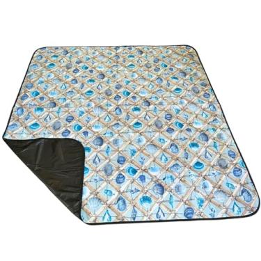 Imagem de Manta Esteira Impermeável Estmapada Para Festivais - Lolla, lollapalooza, The Town, Rock in Rio e outros. Tam 150x140cm. Piquinique e Praia (Conchas azuis)