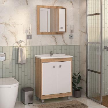 Imagem de Conjunto Balcão para Banheiro com 3 Portas e Cuba Nature/Branco Viena - Ozini
