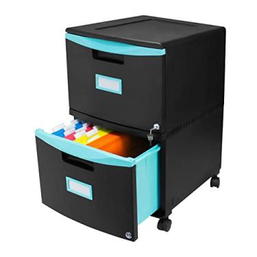 Imagem de Storex Armário de arquivo de plástico com duas gavetas – Organizador de documentos com trava com rodízios para casa e escritório, preto, pacote com 1 (61315U01C)