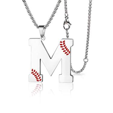 Imagem de LYNNON Colar de beisebol com letra A-Z com pingente de aço inoxidável, acessórios esportivos de beisebol, presentes masculinos com corrente de caixa de 51 + 5 cm - preto/prata, Aço inoxidável, Sem Pedra Preciosa