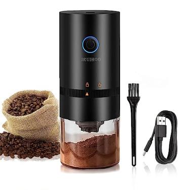 Imagem de Iruihoo Moedor de café elétrico portátil, 4 xícaras pequeno moedor cônico automático moedor de grãos de café com configuração multi moagem para espresso gotejamento despeje sobre prensa