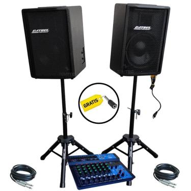 Imagem de Kit Caixa Som Ativa Passiva Datrel 10P 400W Rms Tripé Mesa