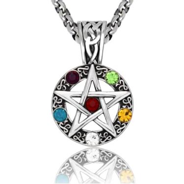 Imagem de Colar de pentagrama estrela, pentagrama pagão, bruxa wiccana, gótico, pingente de aço inoxidável com corrente de 61 cm, Aço inoxidável, Não aplicável