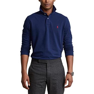 Imagem de Polo Ralph Lauren Camisa polo masculina de manga comprida 100% algodão ajuste clássico 710680, Azul, P