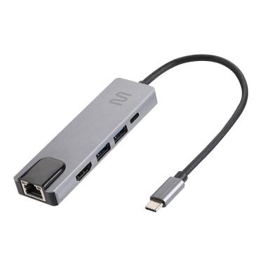 Imagem de Adaptador USB-C 5 em 1 AC447, HDMI, RJ45, USB 3.0 e Power Delivery, MULTILASER