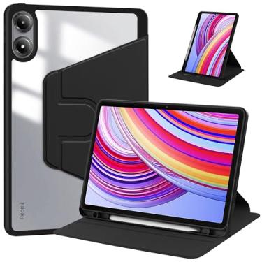 Imagem de elitegadget Capa para tablet Xiaomi Redmi Pad Pro/Xiaomi Poco Pad 2024 de 12,1 polegadas - Suporte protetor de rotação de 360 graus, capa traseira transparente (preto)