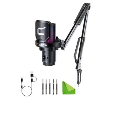 Imagem de Microfone USB comica para computador e smartphone, microfone condensador cardióide RGB de 48 kHz/24 bits para jogos para podcasting, streaming, gravação, com suporte de braço boom-preto (EJoy Uni A)