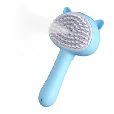 Imagem de Escova Steam Cat 3 em 1 para animais de estimação, vaporizador, escova de massagem autolimpante, pente molhado, tanque de água, adequado para cães, gatos, reduzir pelos voadores (azul)