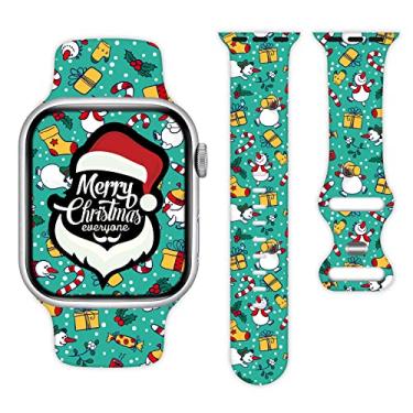 Imagem de Pulseira de relógio de boneco de neve de Natal compatível com Apple Watch de 38 mm, 40 mm, 41 mm, 42 mm, 44 mm, 45 mm, para mulheres e homens, pulseiras esportivas de silicone para IWatch Series 7, 6, 5, 4, 3, 2 1 SE (42 mm/44 mm)