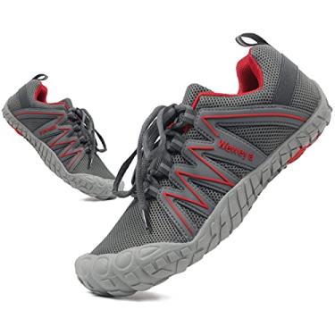 Imagem de Weweya Sapatos femininos descalços minimalistas para corrida e cross training, Cinza, vermelho, 34