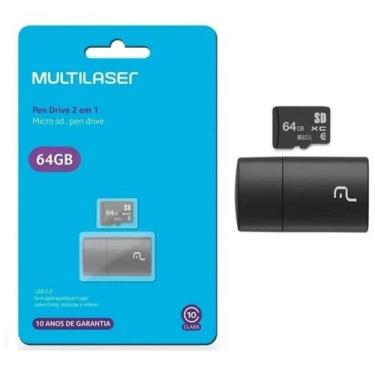 Imagem de Cartão De Memória Microsd 64gb Multilaser + Pen Drive Usb 2 Em 1 Leito