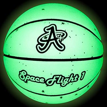 Imagem de A Plus Collectibles Bola de basquete oficial Space Flight 1, bola de couro; quadra interna/externa, tamanho 7, 75 cm adulto (brilhante)