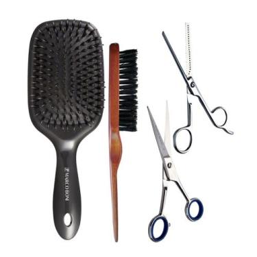 Imagem de Combo barbearia tesouras+escova topete+raquete marco boni - Genérico