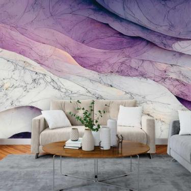 Imagem de Papel de Parede Painel 3D Mármore Branco e Roxo 3M Viníl Revestimento 