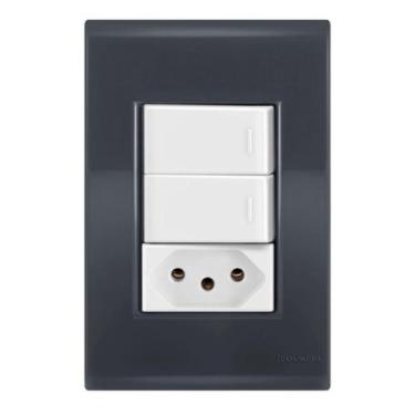 Imagem de 2 Simples + 1 Tomada 20A - Tramontina Liz Grafite / Branco