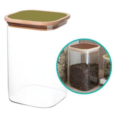 Imagem de Pote Mantimento Vidro Com Tampa Verde Hermético Bambu 1,2l - CLICK HOU