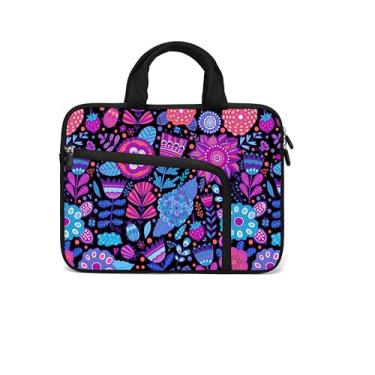 Imagem de HAPLIVES Capa para laptop de 11,6 a 12,2 polegadas com dois bolsos - Chromebook, Ultrabook, notebook, bolsa mensageiro para PC, alça de neoprene para tablet para homens e mulheres (flor roxa)