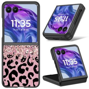 Imagem de Capa BWEGRHE para Moto Razr 50 Ultra 2024 com Estampa de Leopardo Rosa e Glitter, Capa Rígida de Policarbonato à Prova de Choque, Sem Fio, para Celular Feminino e Meninas