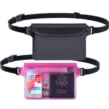 Imagem de CADONO Pacote com 2 bolsas impermeáveis com alça de cintura ajustável | Bolsa seca sensível ao toque, mantenha seu telefone e objetos de valor secos, perfeita para natação, caiaque, passeios de barco,