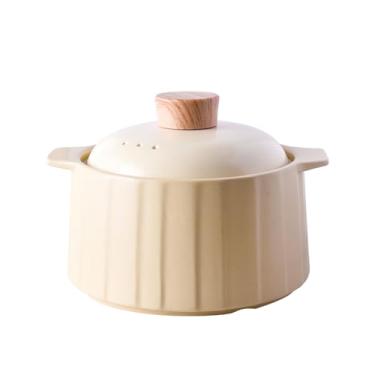 Imagem de Caçarola de cerâmica, panela de argila, panelas de barro com tampa, panela para ensopado, sopa, vapor, forno seguro - resistente ao calor 4,2 litros (4L) amarelo