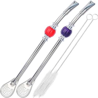 Imagem de Canudos de erva mate premium, canudos Bombilla Mate de aço inoxidável reutilizáveis, com contas coloridas - acessórios Bombilla for Mate para beber cabaça e conjunto Bombilla, com filtro de cabeça