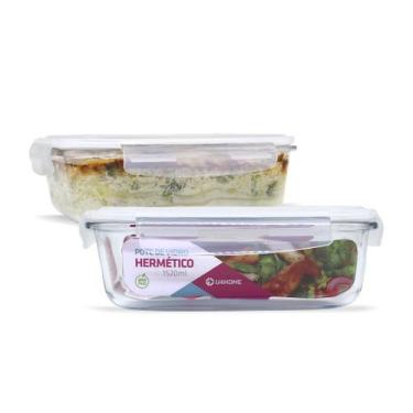 Imagem de Conjunto 2 Pote Grande Vidro Hermética Marmita Tampa 1520ml - U4home, 