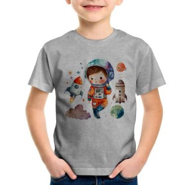 Imagem de Camiseta Infantil Astronauta Criança e Foguetes - Foca na Moda, Cinza,