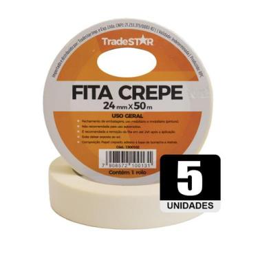 Imagem de Fita Adesiva Crepe Papel 24mm X 50m C/5 Rolos 24x50 - Tradestar