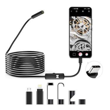 Imagem de Lichffy Câmera de endoscópio com luz, ferramentas de boroscópio HD 1920p com 6 luzes LED ajustáveis, câmera de inspeção à prova d'água IP67 de 5,5 mm, endoscópio com câmera serpente semirrígida de 5
