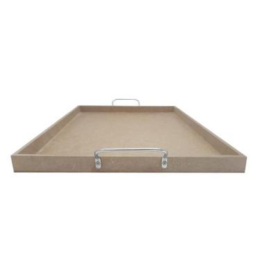 Imagem de Bandeja Retangular Lisa Simples com Alça 32x27x2 Mdf 6mm Madeira - ATA