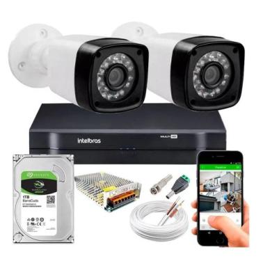 Imagem de Kit CFTV 2 Câmeras HD 720P Infravermelho 20 m DVR Intelbras MHDX HD 1T