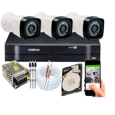 Imagem de Kit Cftv 3 Cameras Segurança 1080p Full Hd Dvr Intelbras C/hd 250gb